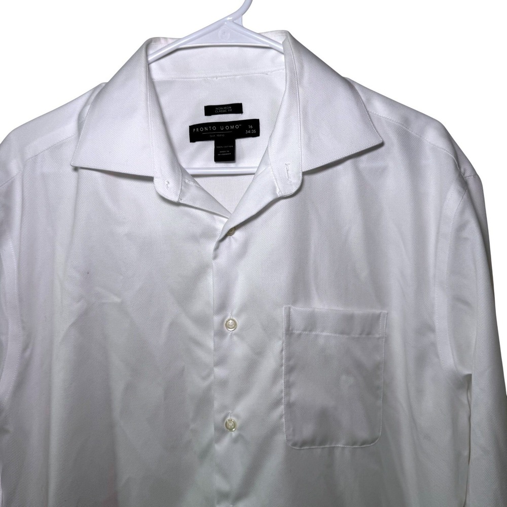 Pronto Uomo White Classic Fit Non Iron 100% Cotton Dress Shirt‎ Size 16 34 35